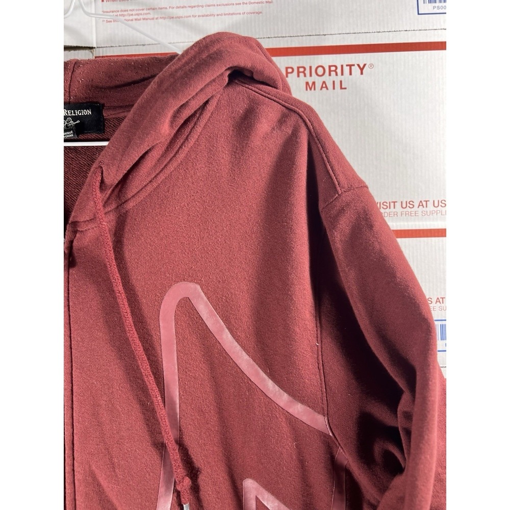 True Religion Big Horse Shoe‎ full zip hoodie Burgundy sz XL Y2K Baggy Fit - Picture 4 of 10